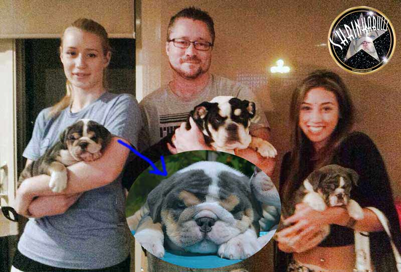 Iggy azalea is holding her new puppy "SHRINKABULLS SPACE JAM", celebrity dog handler Abe Ward holding Iggy's other puppy Jelli and Keana holds 2 Scoops of Ice Cream